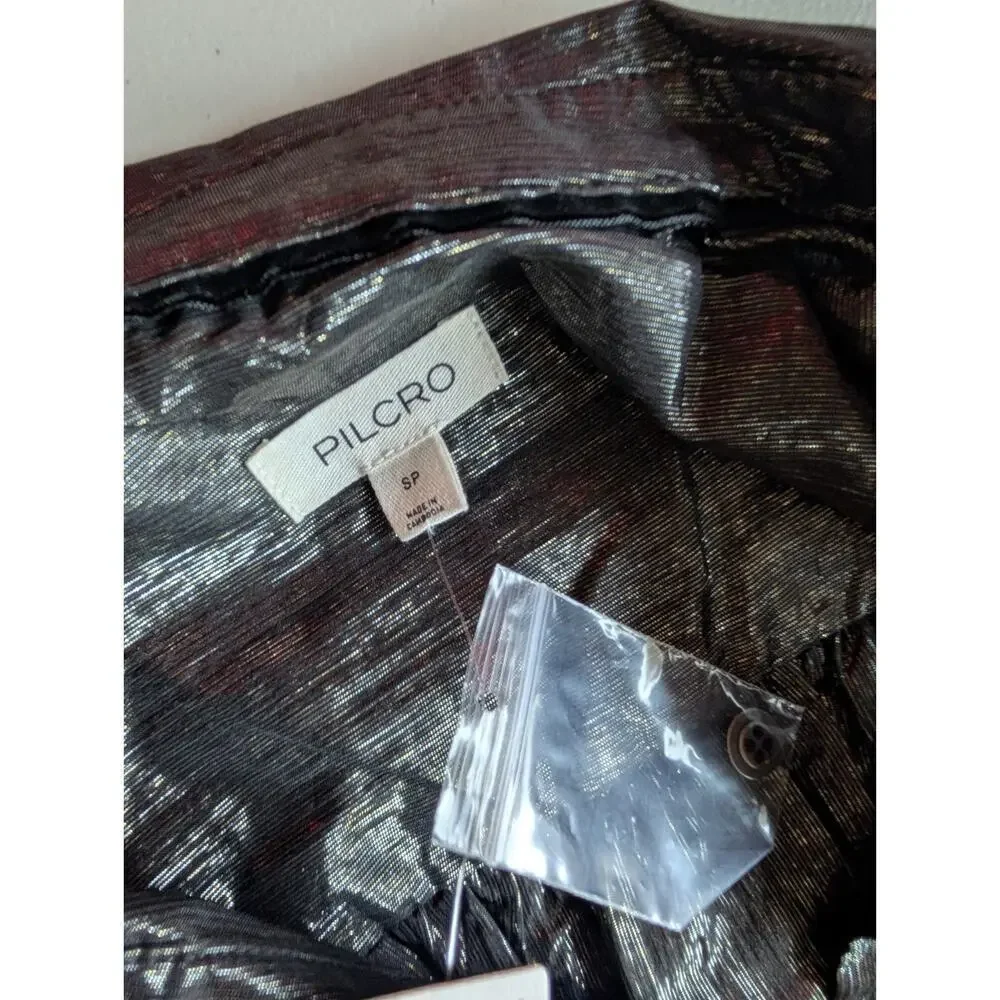NWT Anthropologie Pilcro Long-Sleeve Metallic High-Low Dress Sz SP Petite #MC446